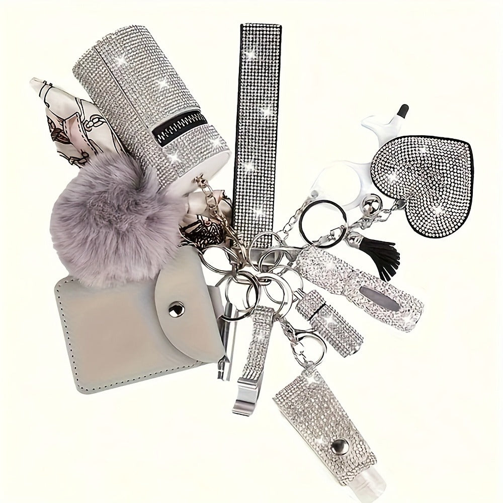 Keychain - Women's Set 11 Piece | Rhinestone Multifunctional Key Ring with Card - product detail view 5