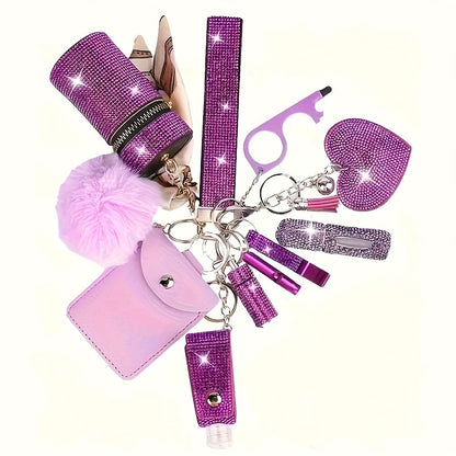 Keychain - Women's Set 11 Piece | Rhinestone Multifunctional Key Ring with Card - product detail view 12