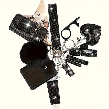 Keychain - Women's Set 11 Piece | Rhinestone Multifunctional Key Ring with Card - product detail view 13