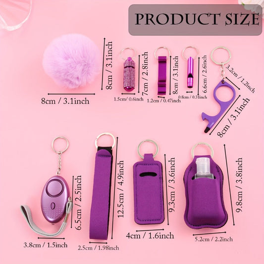Keychain - Safety Set Women 9pcs Self Defense Gift Box Personal Alarm Pom-Pom - product detail view 2
