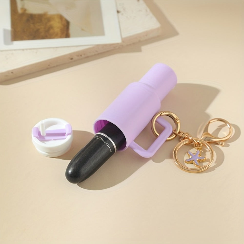 Keychain - Set Women Lipstick Holder Cup Mixed Color Bag Charm Cute Plastic Mini Cup - product detail view 4