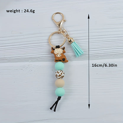 Keychain - Western Cowboy Set 5 Pack | Bull Bead Key Ring, Boho Western Style Charm - product detail view 2