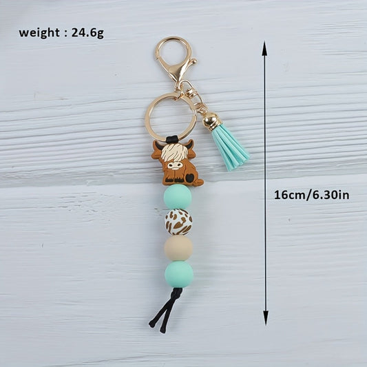 Keychain - Western Cowboy Set 5 Pack | Bull Bead Key Ring, Boho Western Style Charm - product detail view 2