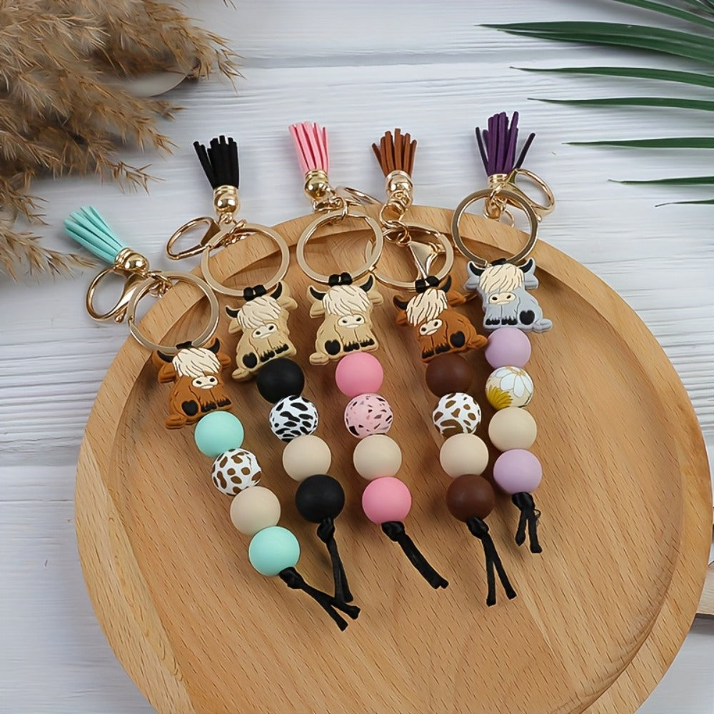 Keychain - Western Cowboy Set 5 Pack | Bull Bead Key Ring, Boho Western Style Charm - product detail view 3