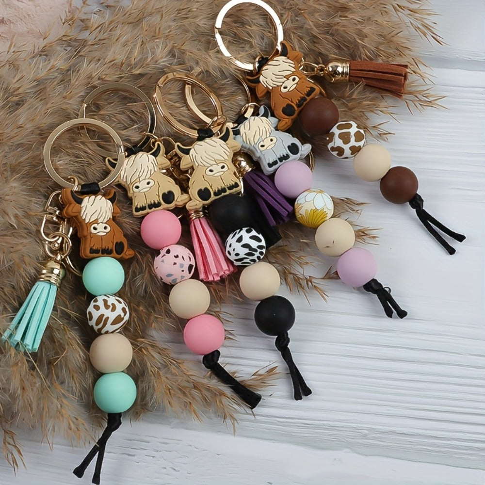 Keychain - Western Cowboy Set 5 Pack | Bull Bead Key Ring, Boho Western Style Charm - product detail view 4