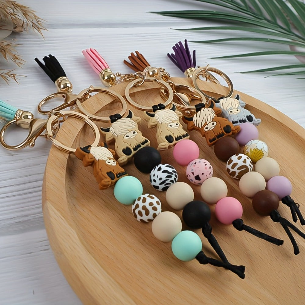 Keychain - Western Cowboy Set 5 Pack | Bull Bead Key Ring, Boho Western Style Charm - product detail view 5