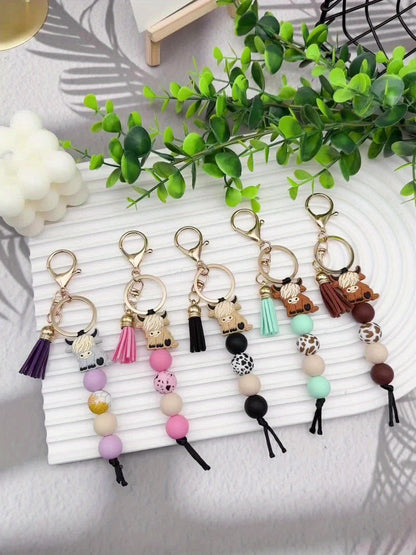 Keychain - Western Cowboy Set 5 Pack | Bull Bead Key Ring, Boho Western Style Charm - product detail view 6