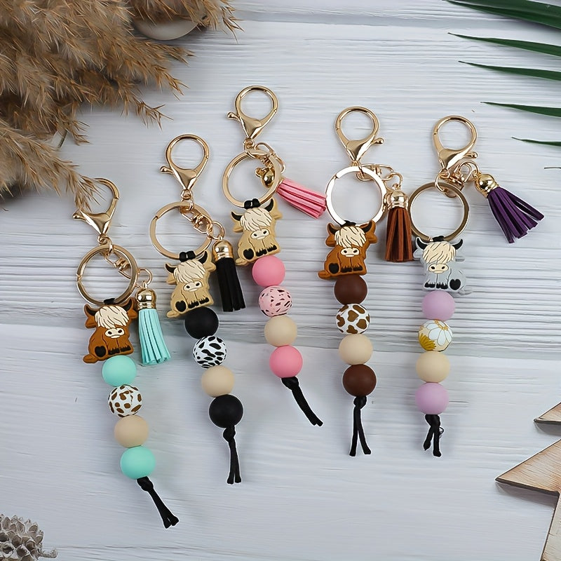 Keychain - Western Cowboy Set 5 Pack | Bull Bead Key Ring, Boho Western Style Charm - product detail view 7
