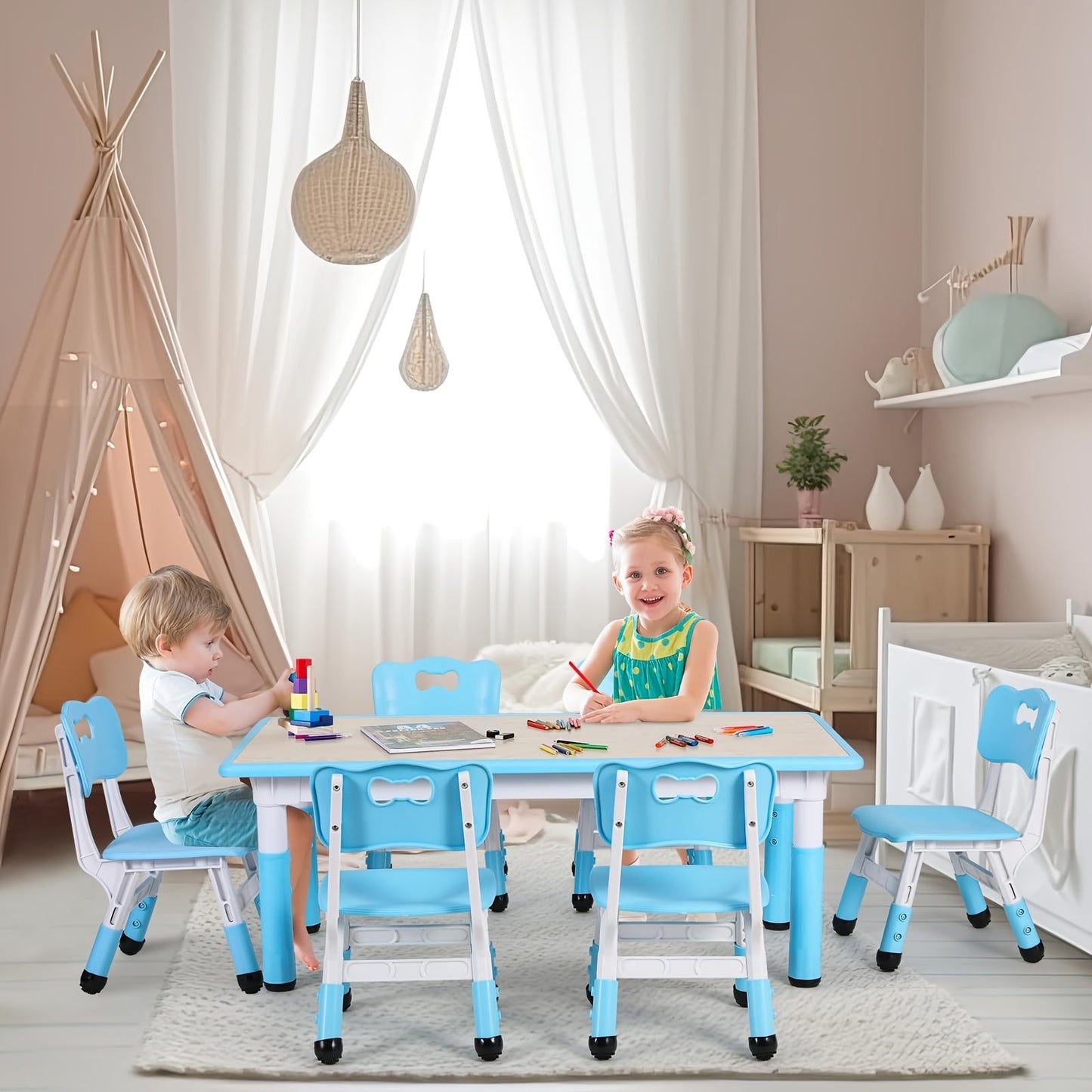 Kids Activity Table Set shown in the Blue option