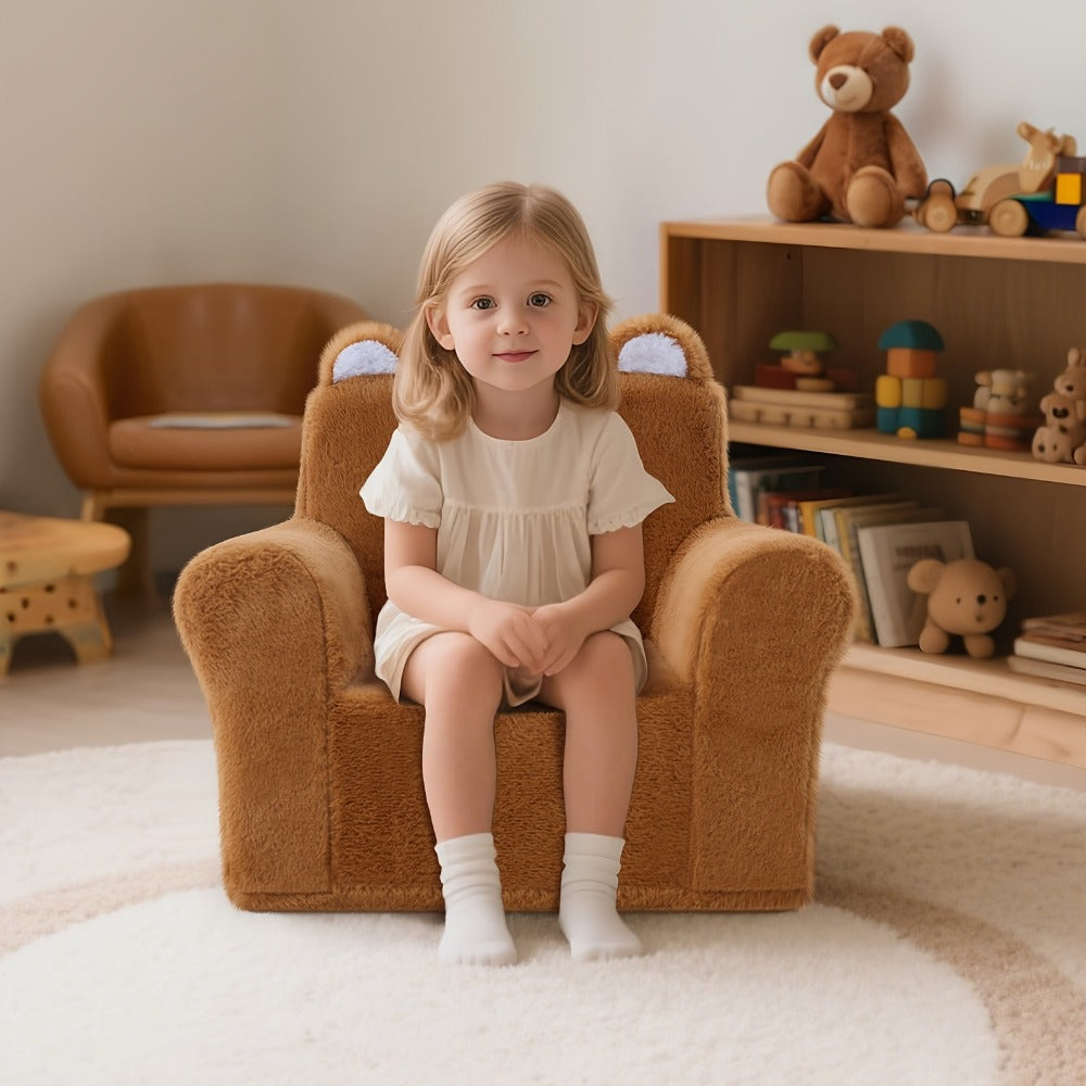 Kids Sofa Chair, Animal Shape Kids Sofa Lounger Teddy Bear Fleece Machine Washable shown in the main product view