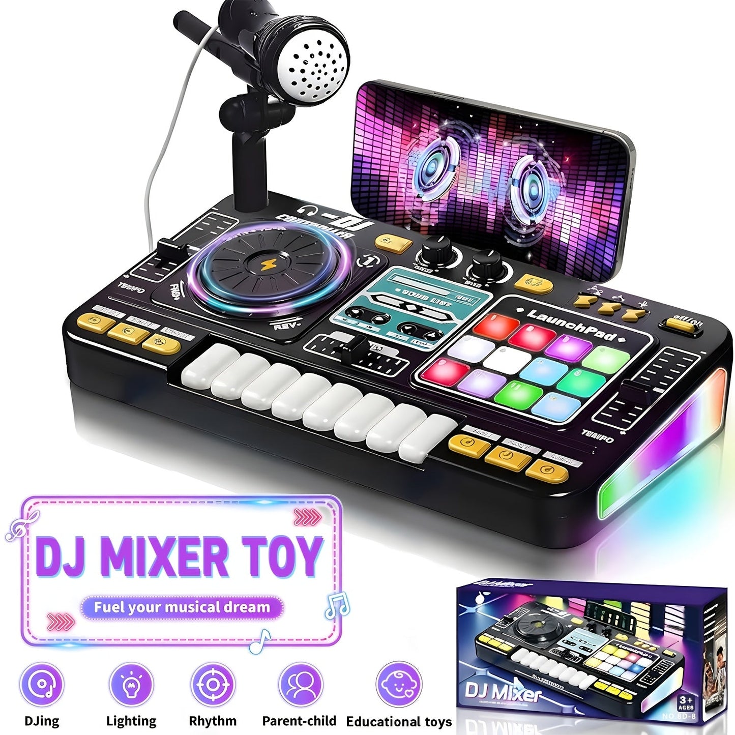 Kids DJ Mixer Music Toy with Microphone shown in the Black option