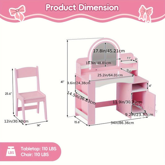 Kids Vanity Set with Lighted Mirror for Dressing and Daily Routines detail image