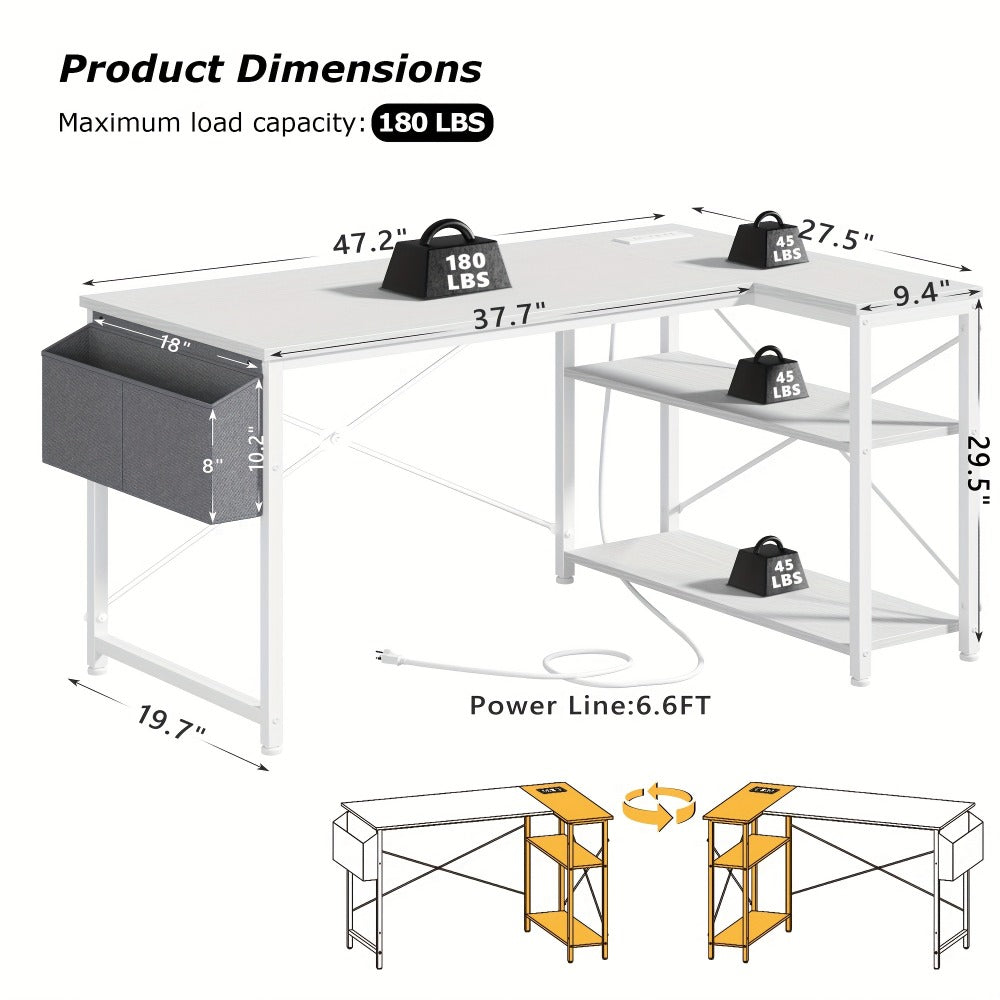 L-Shaped Gaming Desk with Charging Station and LED Lighting for Home Office detail image - detail view 11