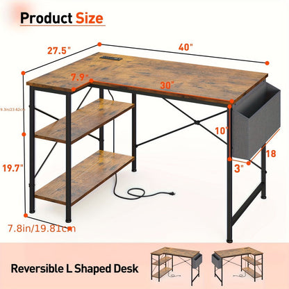L-Shaped Gaming Desk with Charging Station and LED Lighting for Home Office detail image