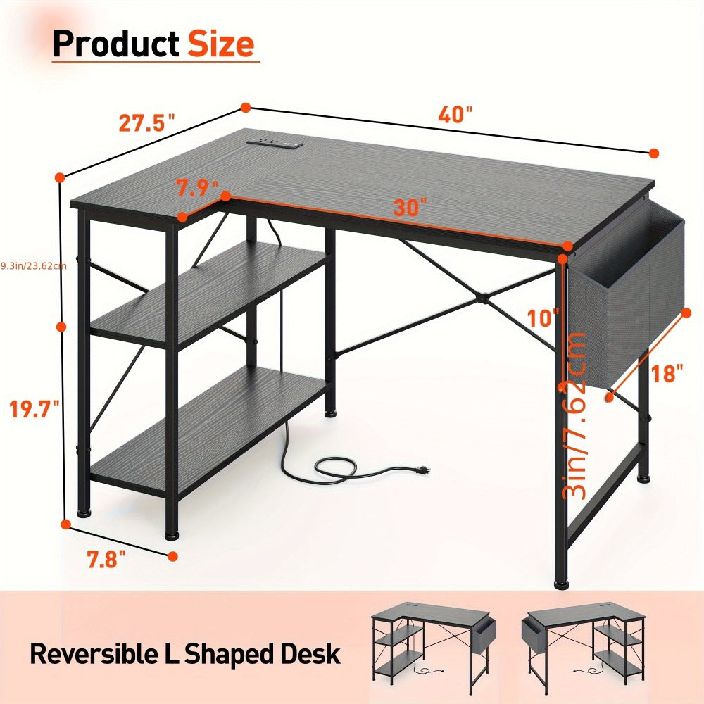 L-Shaped Gaming Desk with Charging Station and LED Lighting for Home Office detail image - detail view 9