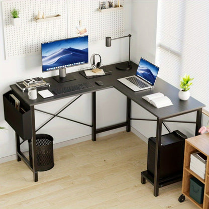 L-Shaped Wood Computer Desk with Storage Pocket for Work, Display, and Everyday Use detail image - detail view 3