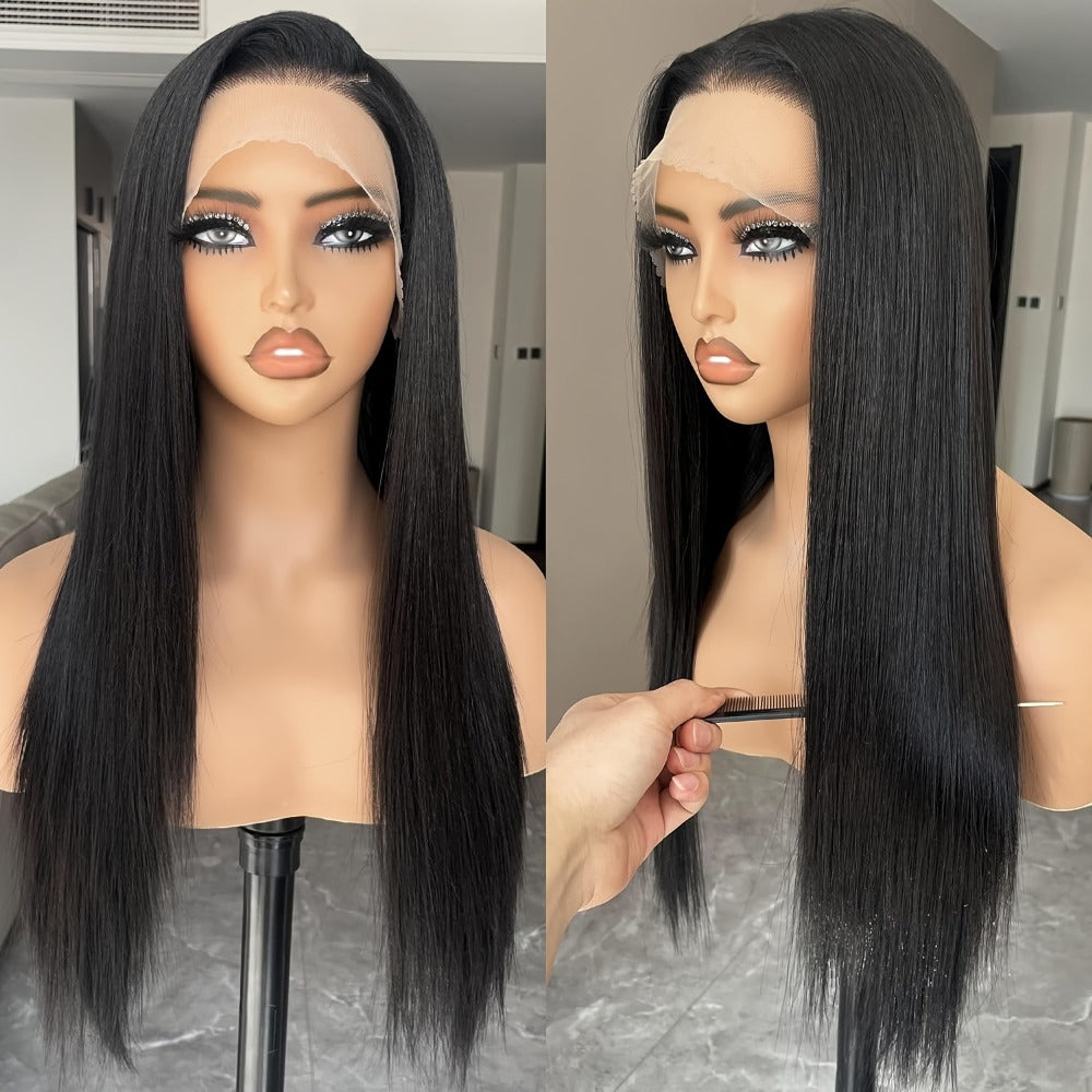 Lace Front Wig - 13x4 HD Straight for Women - 26 Inch Glueless Pre-Plucked Synthetic Hair - product detail view 3
