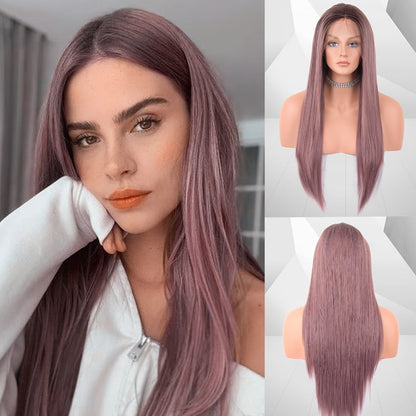 Lace Front Wig - 13x4 HD Straight for Women - 26 Inch Glueless Pre-Plucked Synthetic Hair - product detail view 4