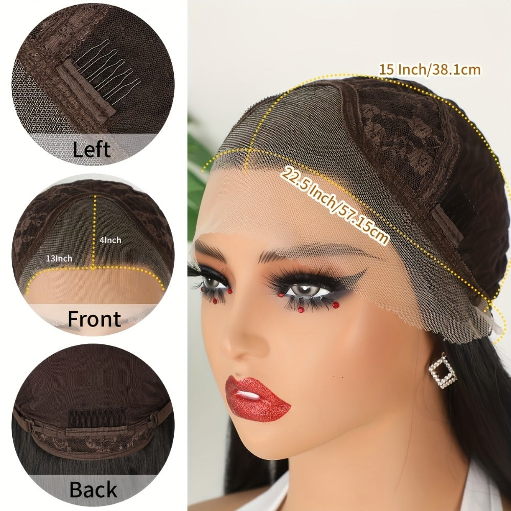 Lace Front Wig - 13x4 HD Straight for Women - 26 Inch Glueless Pre-Plucked Synthetic Hair - product detail view 6