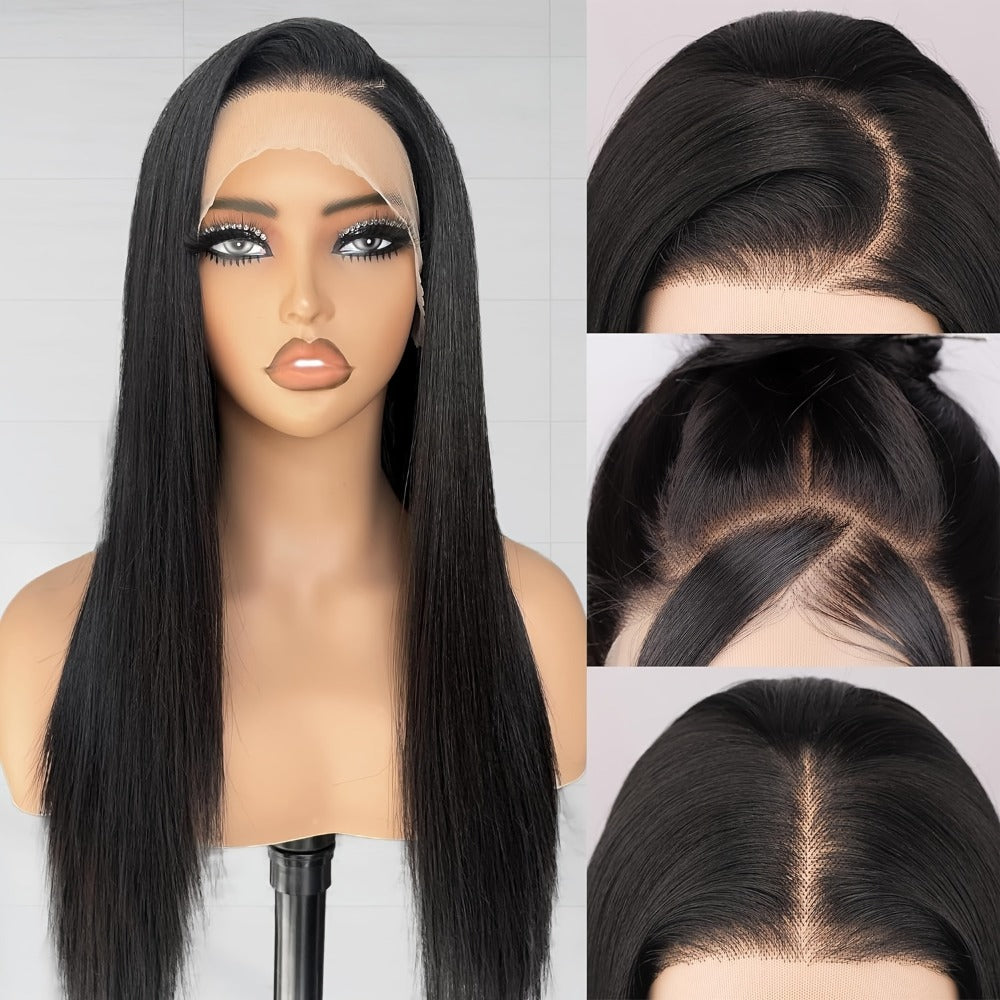 Lace Front Wig - 13x4 HD Straight for Women - 26 Inch Glueless Pre-Plucked Synthetic Hair - product detail view 7