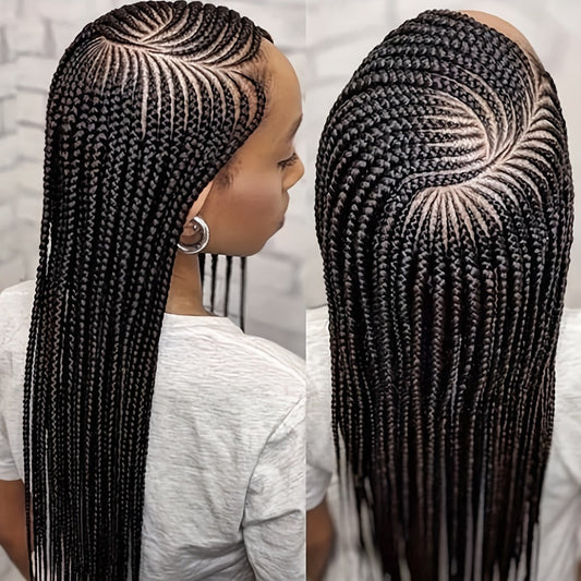 Lace Front Wig - Box Braids Synthetic HD Full 36 Inch - Black Straight Hair for Women - main product view