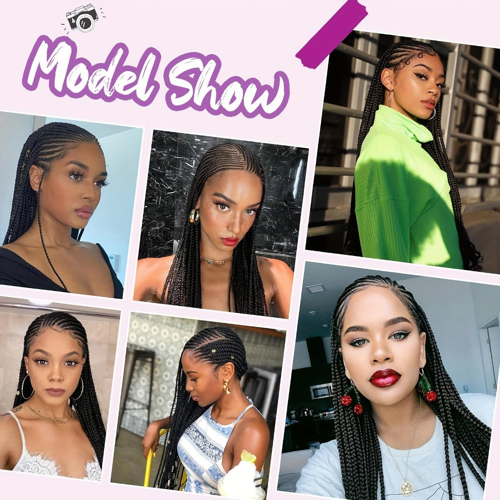 Lace Front Wig - Box Braids Synthetic HD Full 36 Inch - Black Straight Hair for Women - product detail view 3