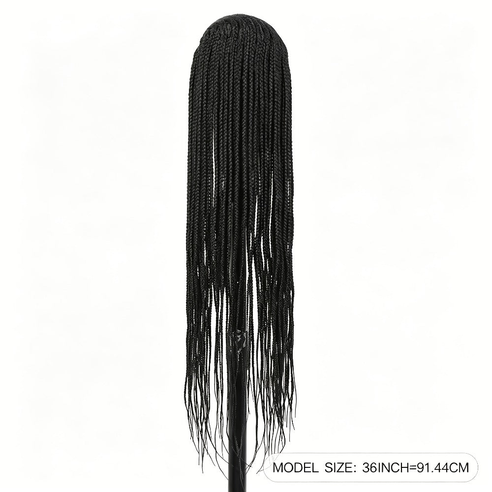 Lace Front Wig - Box Braids Synthetic HD Full 36 Inch - Black Straight Hair for Women - product detail view 4