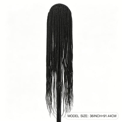 Lace Front Wig - Box Braids Synthetic HD Full 36 Inch - Black Straight Hair for Women - product detail view 4