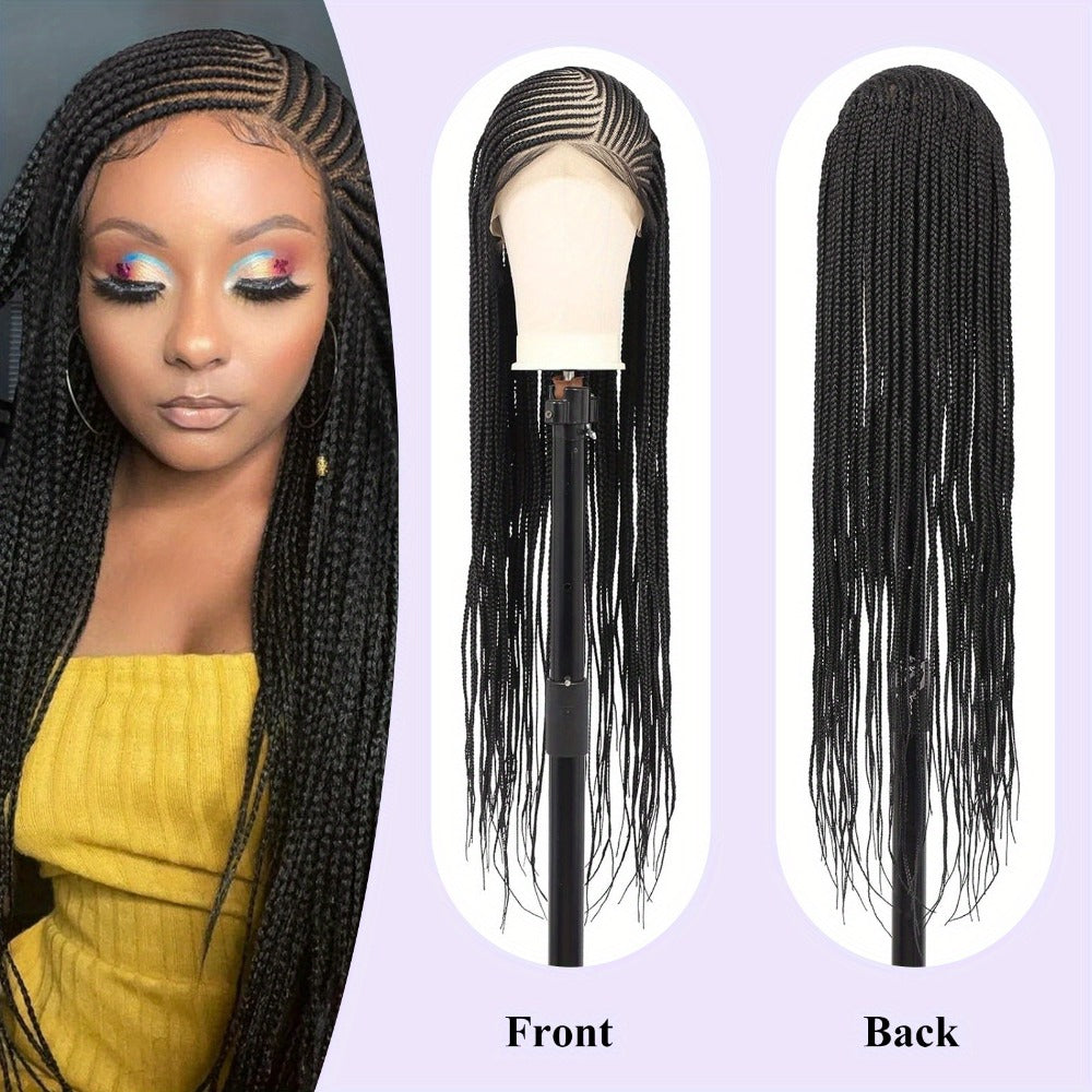 Lace Front Wig - Box Braids Synthetic HD Full 36 Inch - Black Straight Hair for Women - product detail view 5