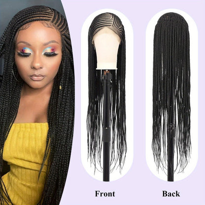 Lace Front Wig - Box Braids Synthetic HD Full 36 Inch - Black Straight Hair for Women - product detail view 5