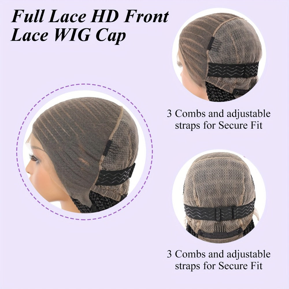 Lace Front Wig - Box Braids Synthetic HD Full 36 Inch - Black Straight Hair for Women - product detail view 6