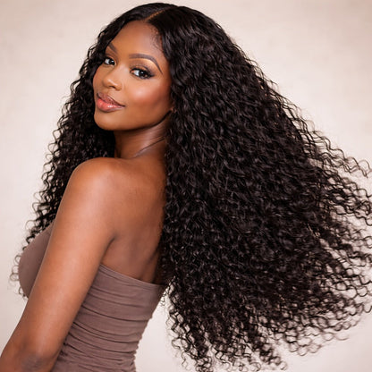 Lace Front Wig - Deep Wave for Women - 24 Inch Water Wave Synthetic Hair, Natural Black - product detail view 2