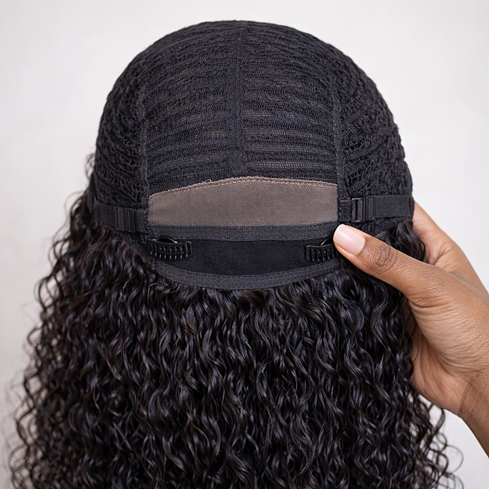 Lace Front Wig - Deep Wave for Women - 24 Inch Water Wave Synthetic Hair, Natural Black - product detail view 4