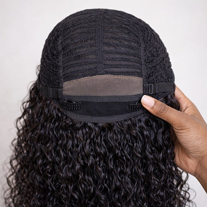 Lace Front Wig - Deep Wave for Women - 24 Inch Water Wave Synthetic Hair, Natural Black - product detail view 4