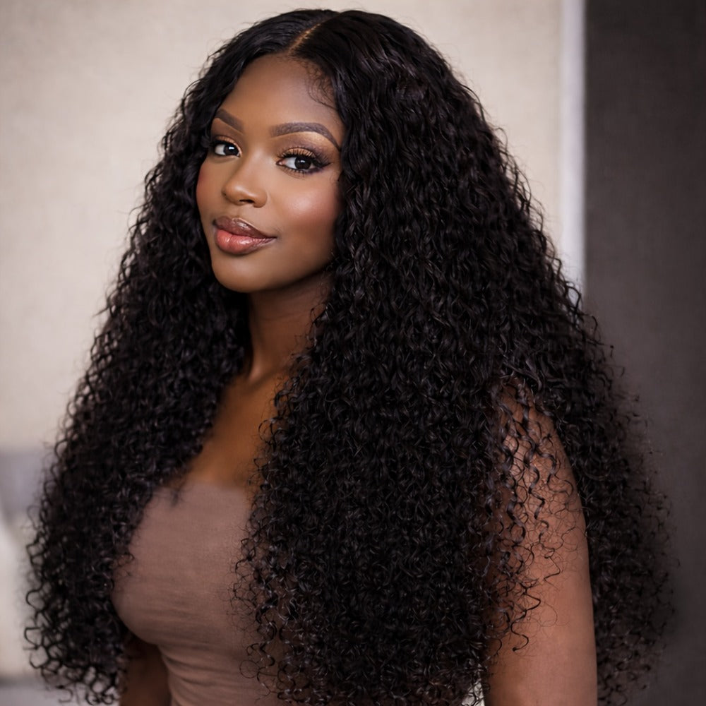 Lace Front Wig - Deep Wave for Women - 24 Inch Water Wave Synthetic Hair, Natural Black - product detail view 7
