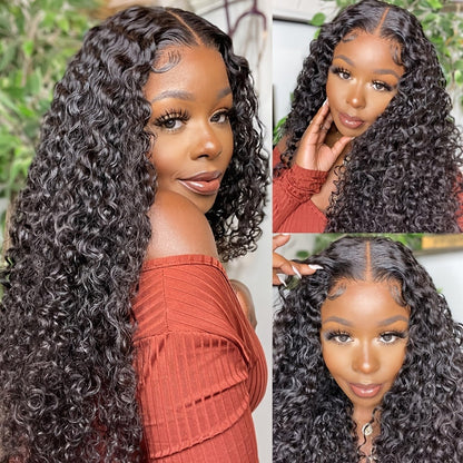 Lace Front Wig - Deep Wave for Women - 24 Inch Water Wave Synthetic Hair, Natural Black - product detail view 10