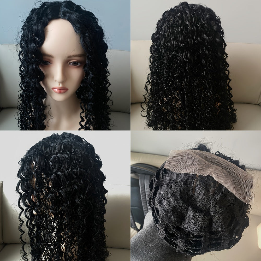 Lace Front Wig - Deep Wave for Women - 24 Inch Water Wave Synthetic Hair, Natural Black - product detail view 11