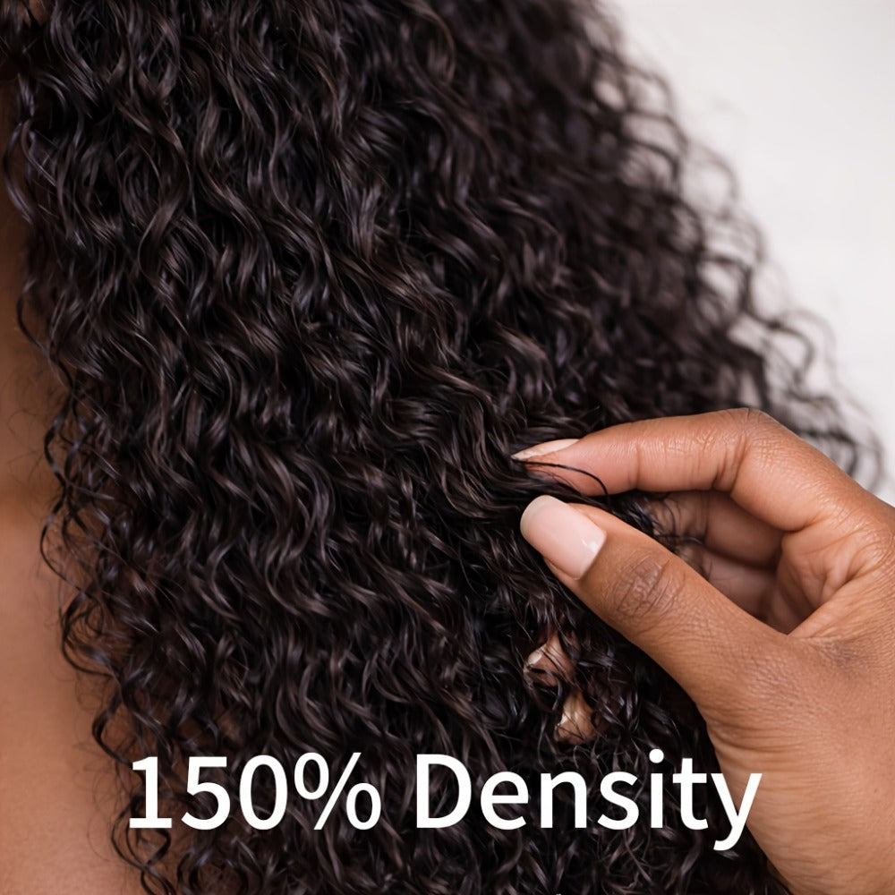 Lace Front Wig - Deep Wave for Women - 24 Inch Water Wave Synthetic Hair, Natural Black - product detail view 12