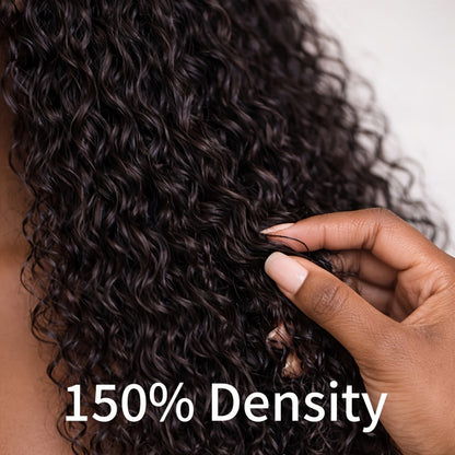 Lace Front Wig - Deep Wave for Women - 24 Inch Water Wave Synthetic Hair, Natural Black - product detail view 12