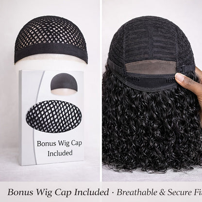 Lace Front Wig - Deep Wave for Women - 24 Inch Water Wave Synthetic Hair, Natural Black - product detail view 15