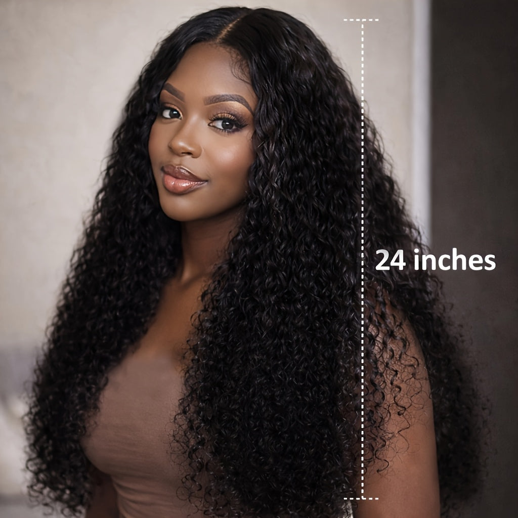 Lace Front Wig - Deep Wave for Women - 24 Inch Water Wave Synthetic Hair, Natural Black - product detail view 16