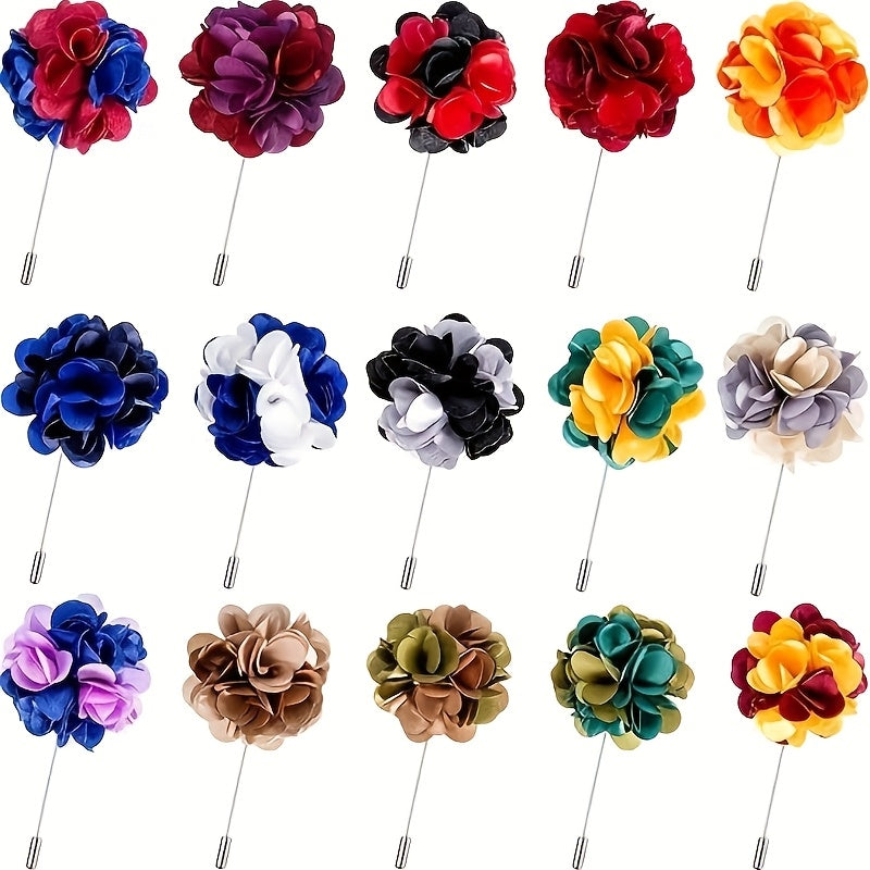 Lapel Pins & Boutonnieres - Boutonniere for Men 15pcs Handmade Satin Flower Pin Set with Gift Box - product detail view 6