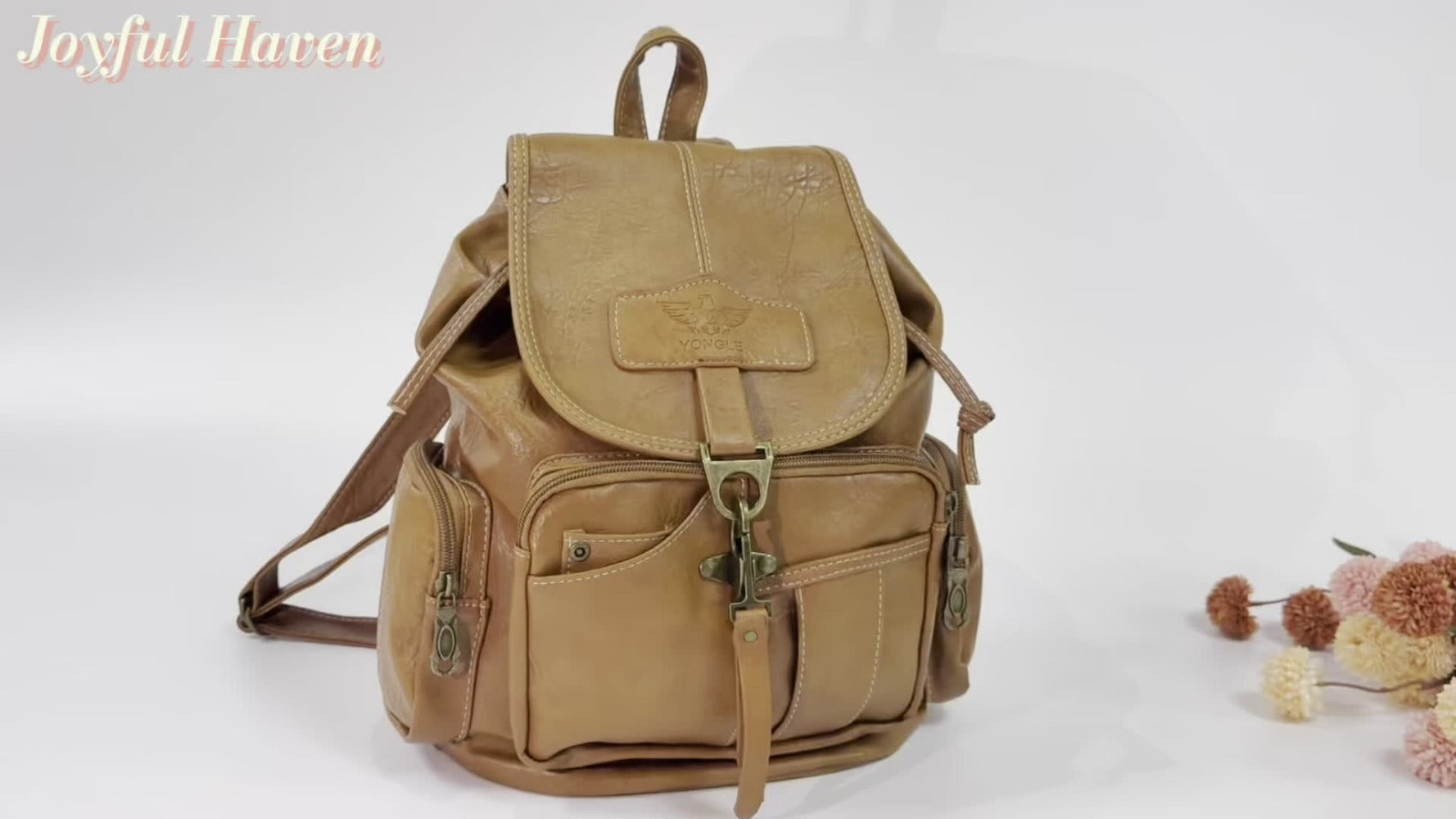 Laptop Backpack – 11 Pockets, PU Leather, Convertible, Waterproof – detail view 12