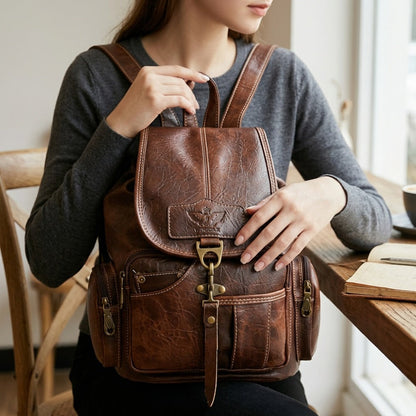Laptop Backpack – 11 Pockets, PU Leather, Convertible, Waterproof – detail view 9