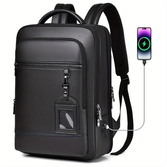 Laptop Backpack – 15.6 Inch, Genuine Leather, USB Charging, for Travel & Work – detail view 2