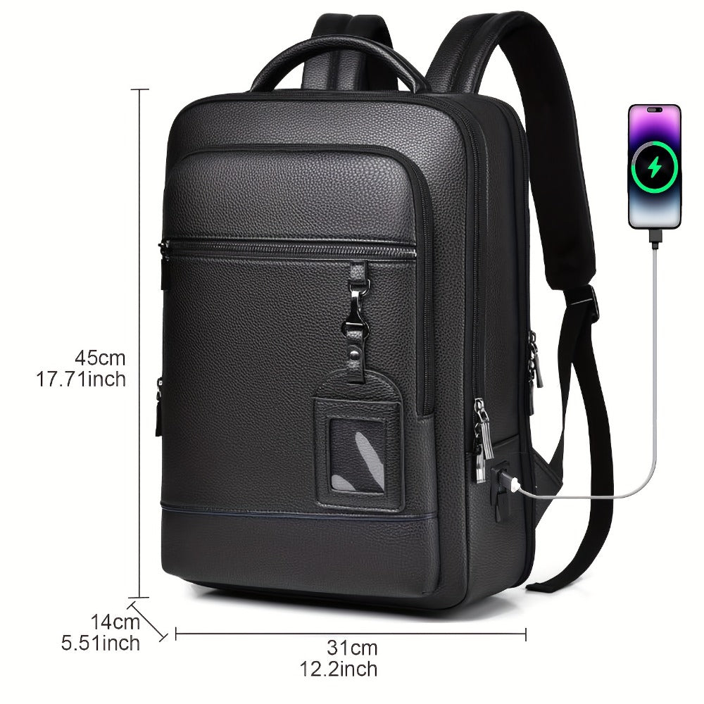 Laptop Backpack – 15.6 Inch, Genuine Leather, USB Charging, for Travel & Work – detail view 4