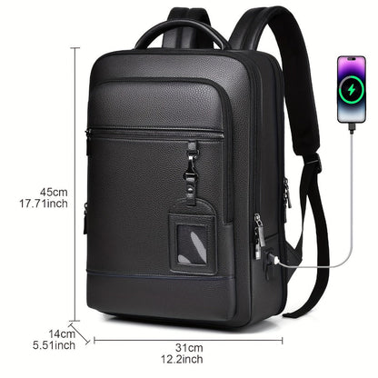 Laptop Backpack – 15.6 Inch, Genuine Leather, USB Charging, for Travel & Work – detail view 4