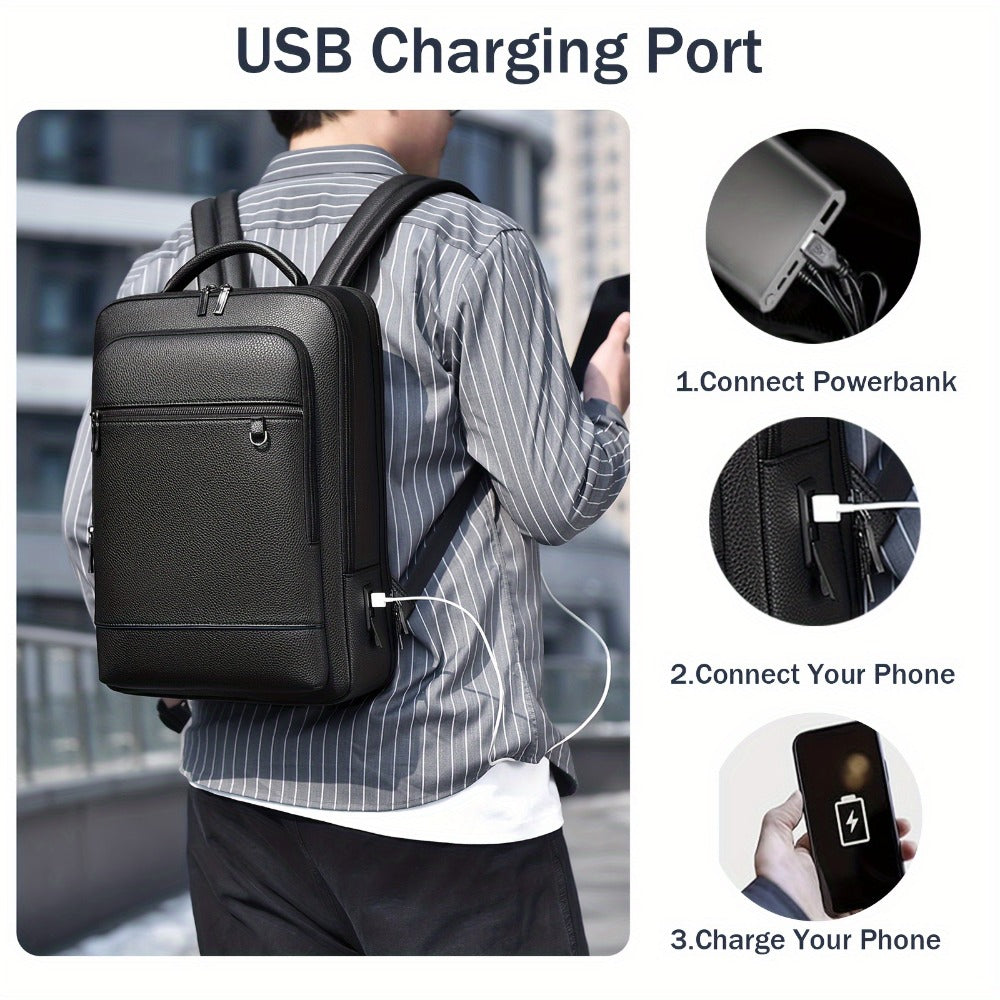 Laptop Backpack – 15.6 Inch, Genuine Leather, USB Charging, for Travel & Work – detail view 8