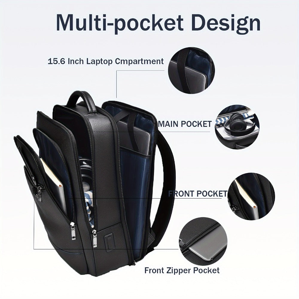 Laptop Backpack – 15.6 Inch, Genuine Leather, USB Charging, for Travel & Work – detail view 9