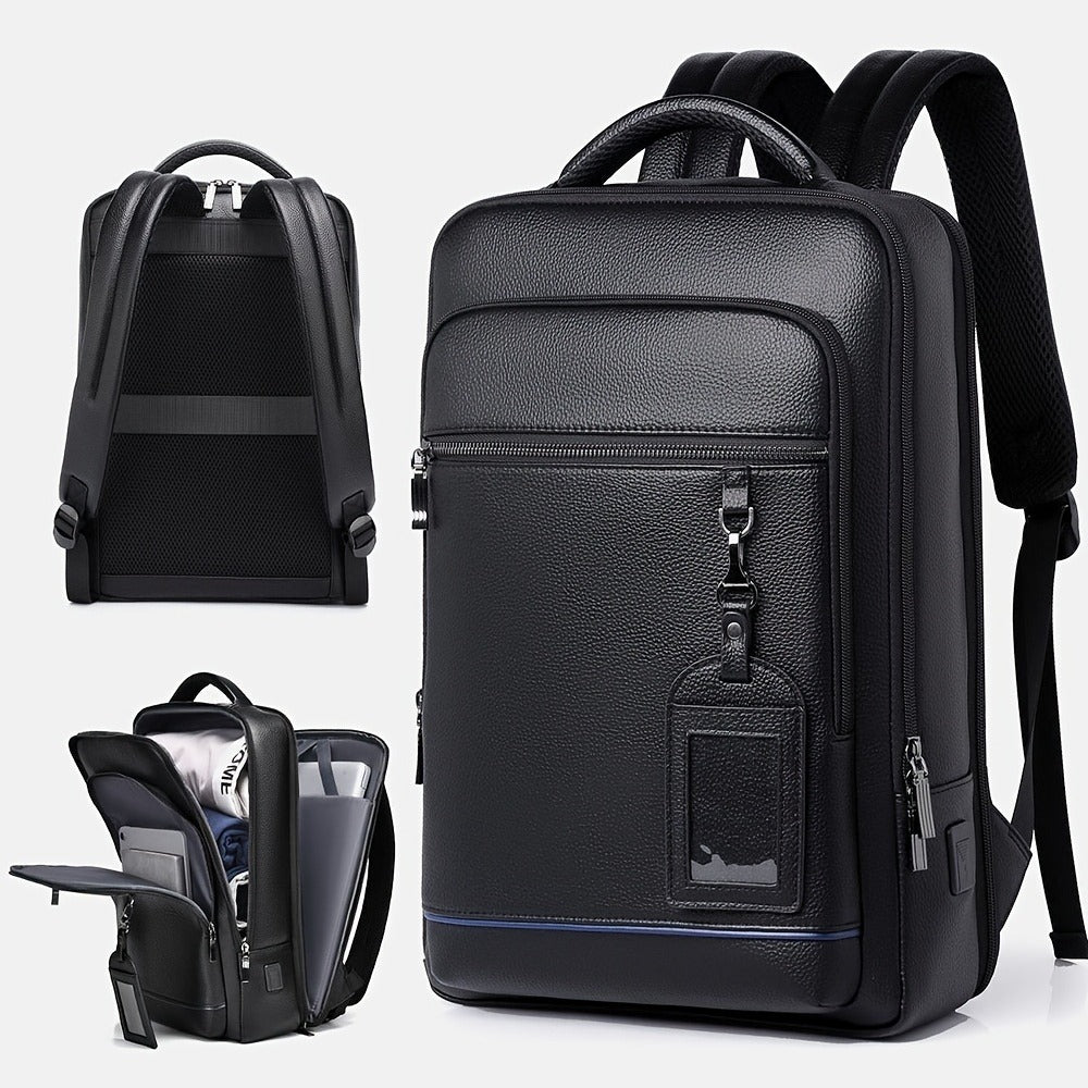 Laptop Backpack – 15.6 Inch, Genuine Leather, USB Charging, for Travel & Work – front view